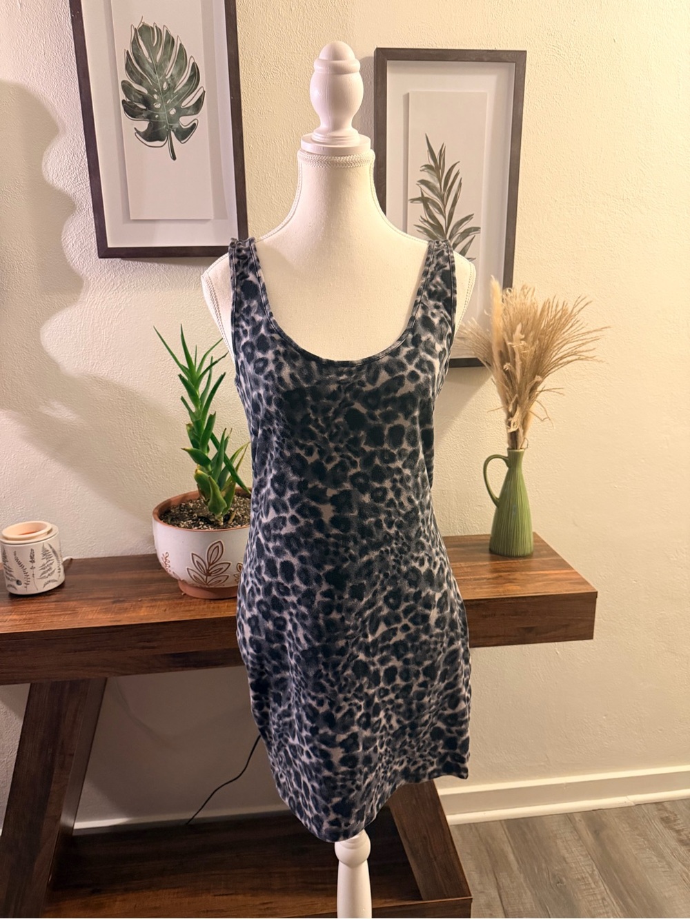 Leopard Print Mini Tank Dress Y2K Grunge Animal Print Size L